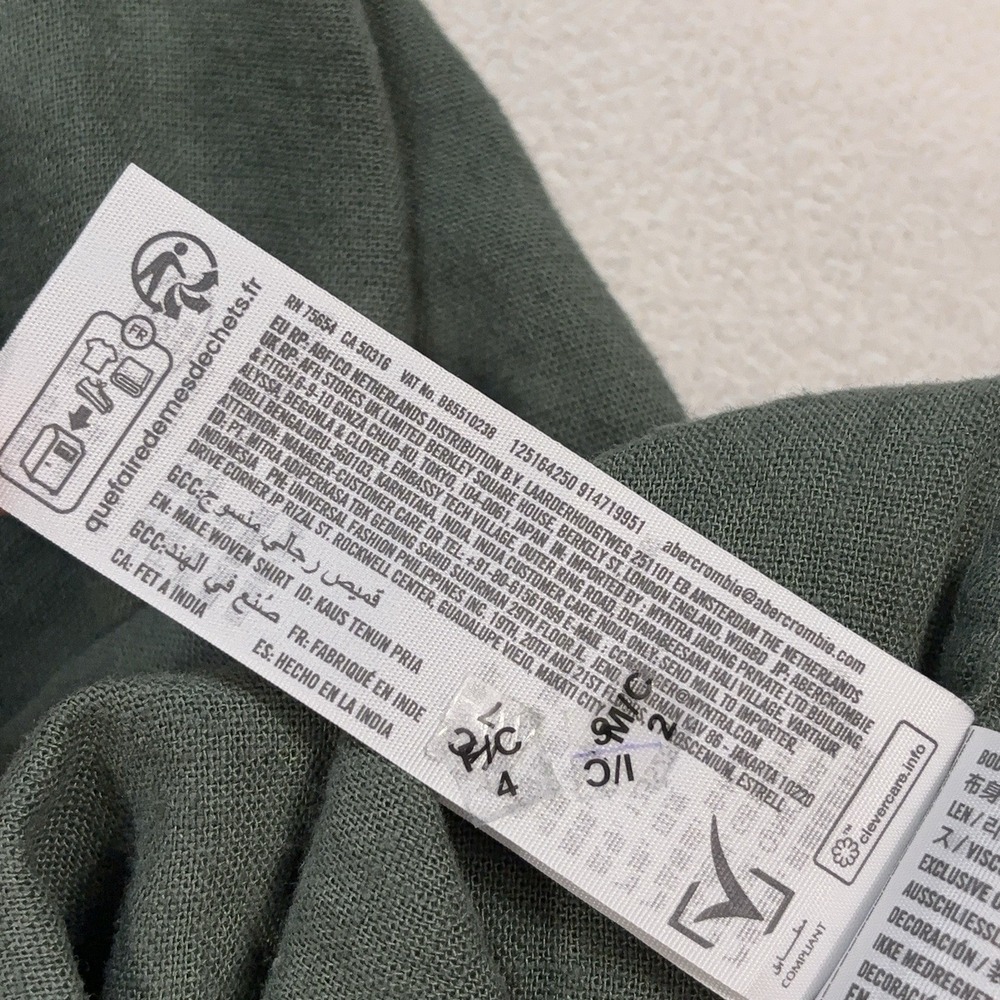 Abercrombie & Fitch Summer Linen Blend Shirt‎ Men's XL Green Pockets Embroidery - Picture 12 of 15